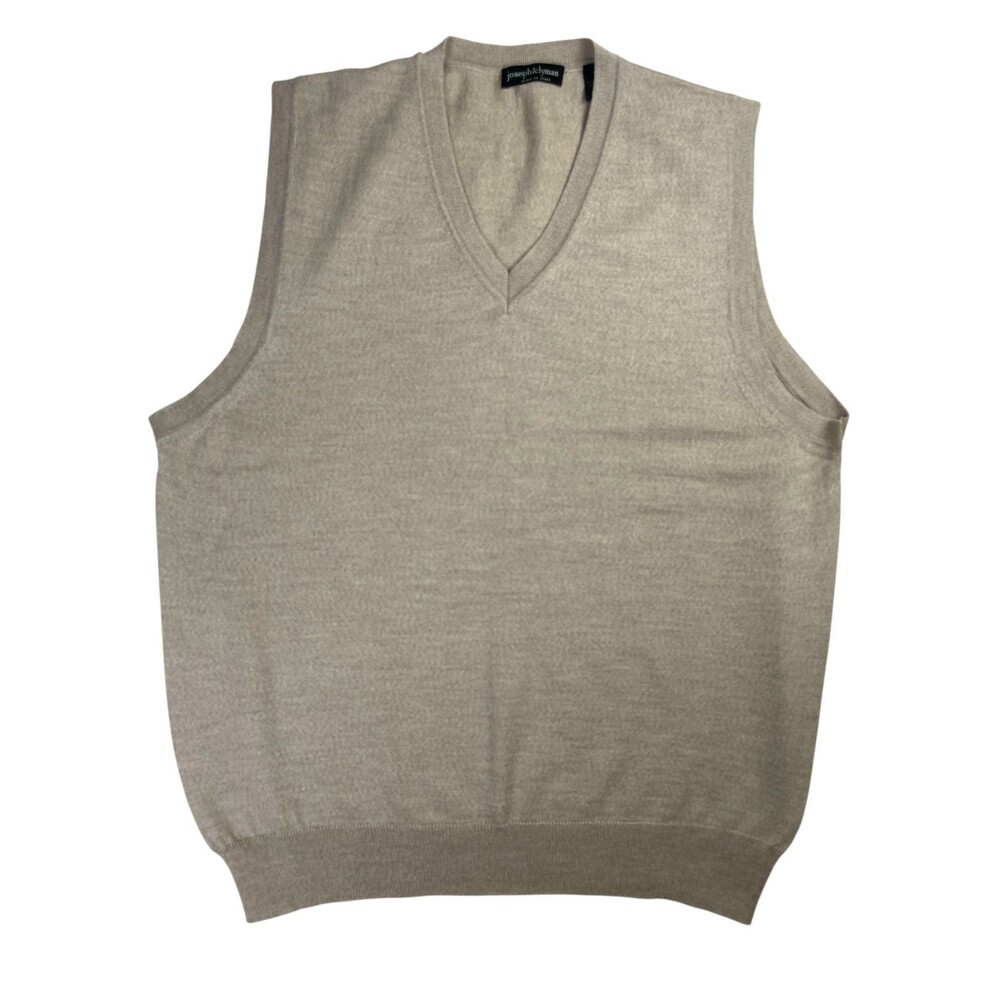 Joseph‎ & Lyman Sweater Men's Large Beige Wool Knit V-Neck Sleeveless Pullover